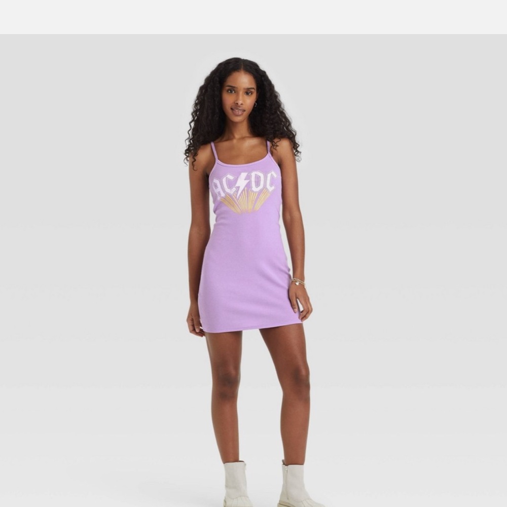 Women's AC/DC Sleeveless Graphic Bodycon Dress Purple M
